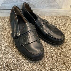 New Bass Parker Men's Black Leather Buckle Kiltie Loafers Size 10.5